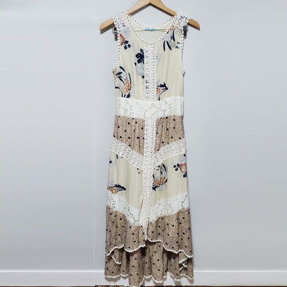 ANTHROPOLOGIE Leifnotes Field of Biology Maxi Dress Peasant Boho Cream Women's 4 - Picture 1 of 15